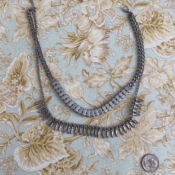 🆑 [4/$20] Silver Double Layered Rhinestone Necklace Costume Jewelry - Picture 4 of 5